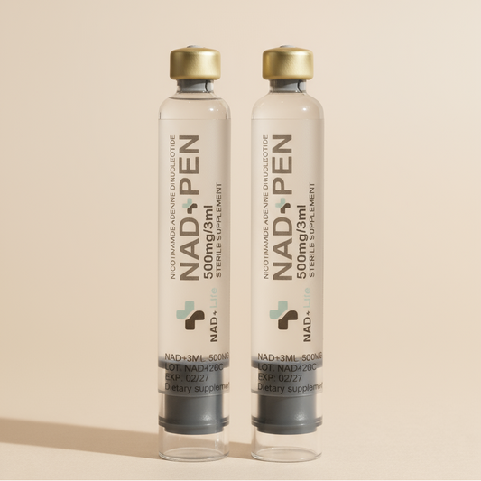 Two NAD-PEN cartridges bottles on a beige background